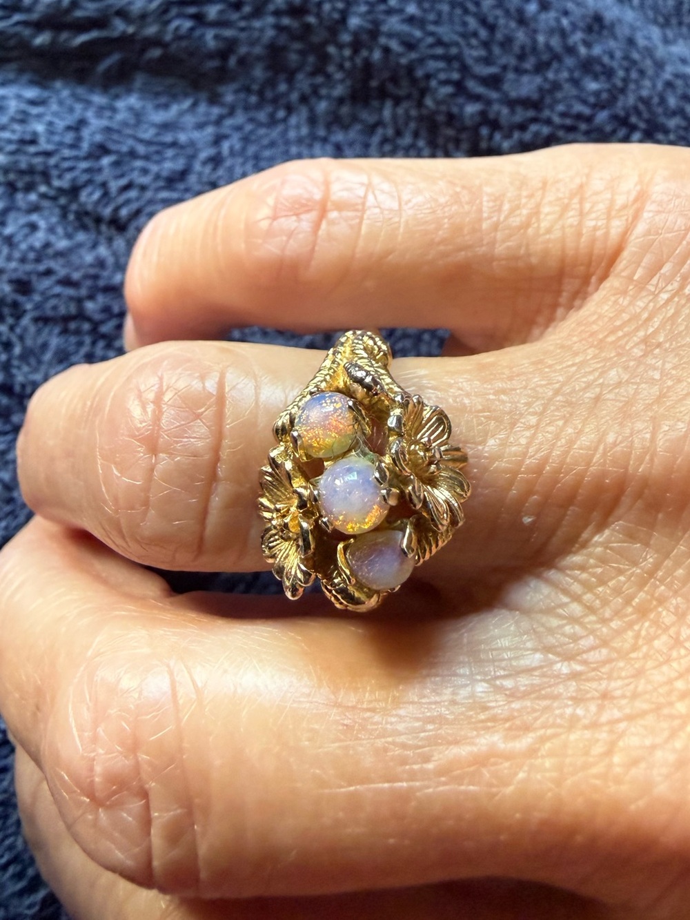 Avon Opal Cluster Floral Gold-Tone Statement Ring